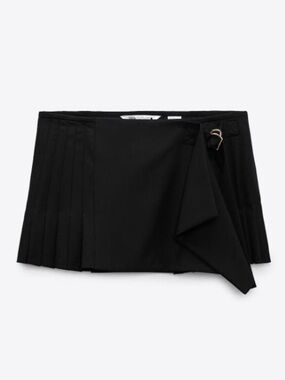Zara | Pleated Wrap-Front Mini Skirt with Buckle